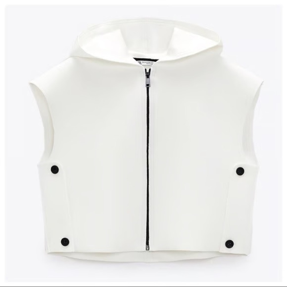 NWT Zara White Zip-Up Athletic Hoodie Vest